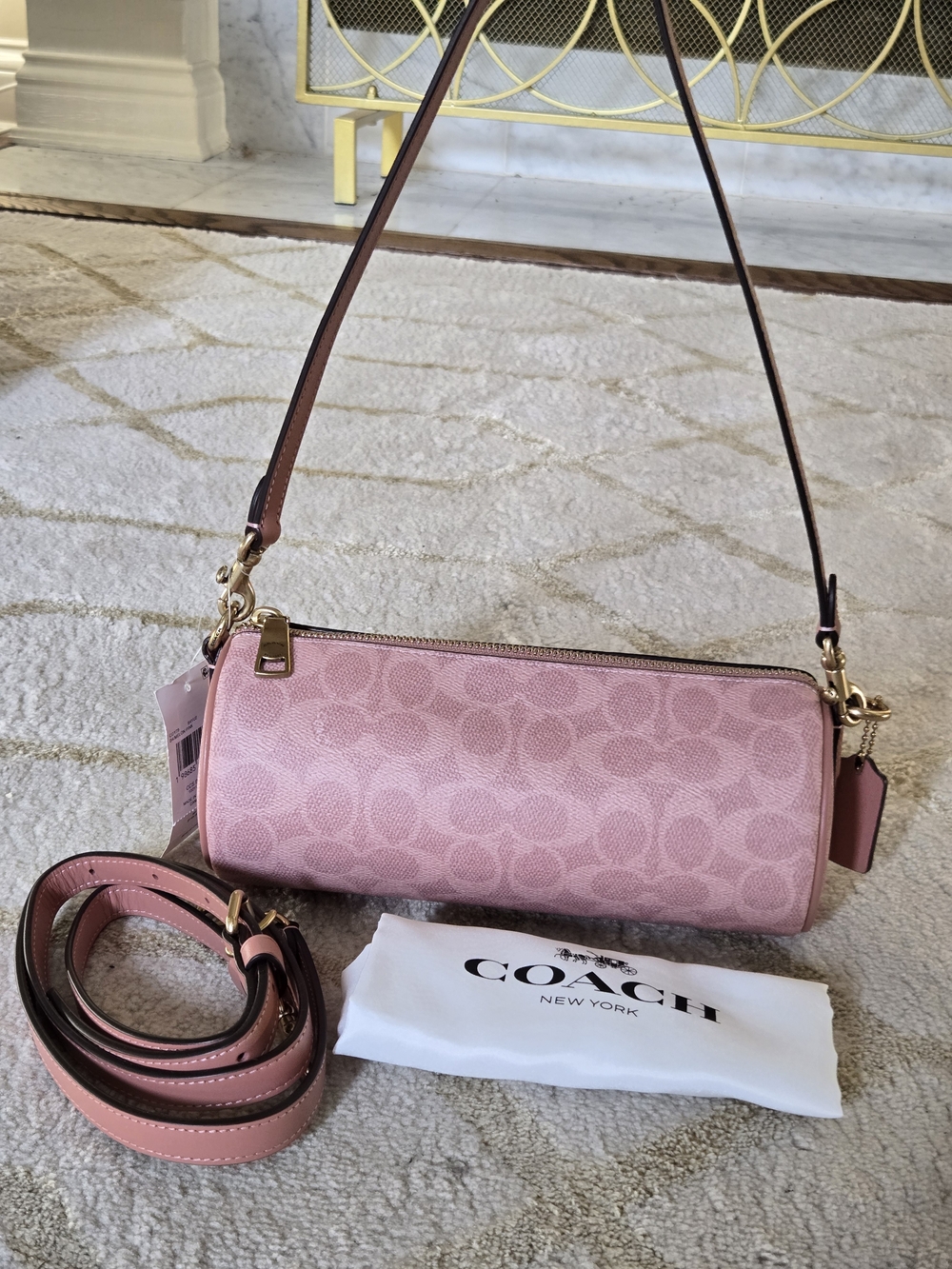 Coach Barrel Bag Pink Signature Canvas Shoulder Bag